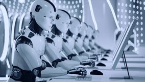 Robotic Workforce Typing in Futuristic Office AI in Business Operations - Powered by Shutterstock - Get 15% off with code: PIKWIZARD15