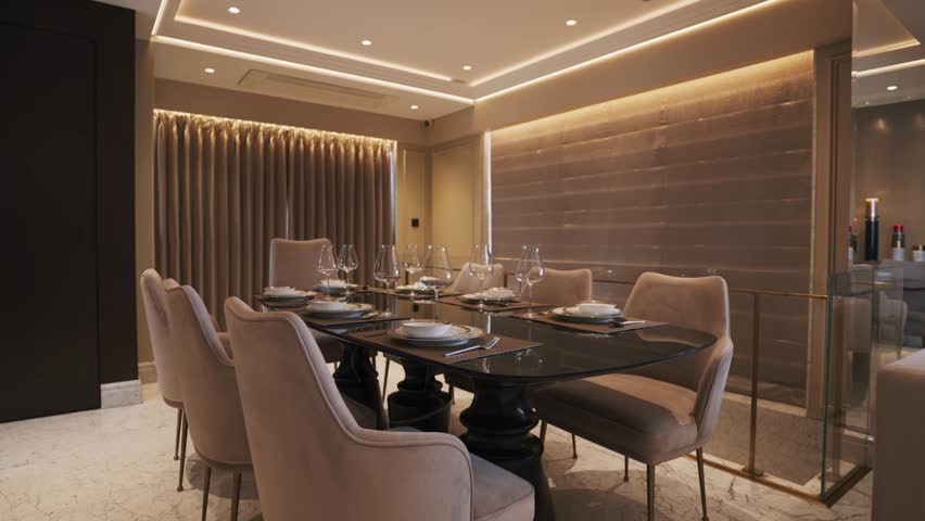 Elegant Dining Table Setting In Modern Luxury House. zoom-in