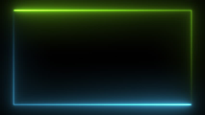 A duo of green and cyan rectangles, neon color hues flowing counterclockwise, creating a catchy frame over the dark background. Seamless vaporwave animation.