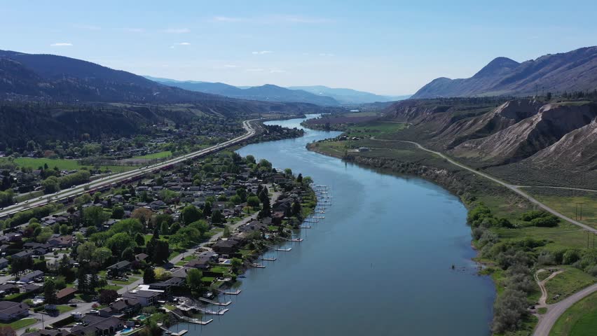 Heavenly Vistas: Aerial Delight of the Thompson River in Kamloops Royalty-Free Stock Footage #1105288051