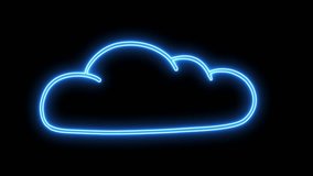 Glowing Neon Light Cloud Animation. with Round Shape Glowing Neon Lights. Isolated Neon Cloud on Black Background. 4k Technology concept animated video design Artificial intelligence digital big data