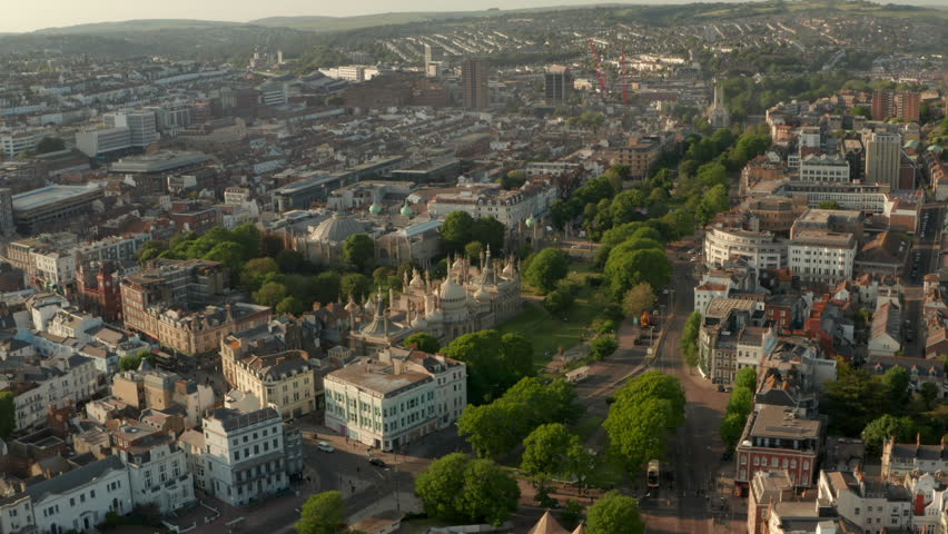 Close up circling aerial shot of the Royal Pavilion Brighton Royalty-Free Stock Footage #1105290103