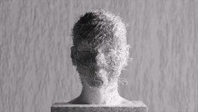 Antique concept. White plaster bust comes to life and turns its head, blinks and opens its mouth, white tangled threads. 3D Illustration - Powered by Shutterstock - Get 15% off with code: PIKWIZARD15