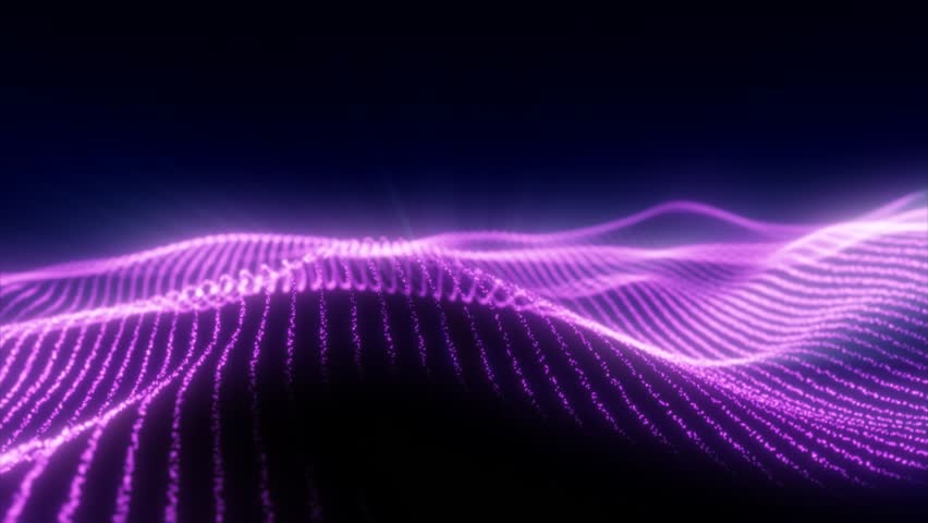 Abstract purple waves from glowing particles and lines futuristic hi-tech background