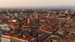 reggio emilia city centre aerial view drone of town main square piazza prampolini