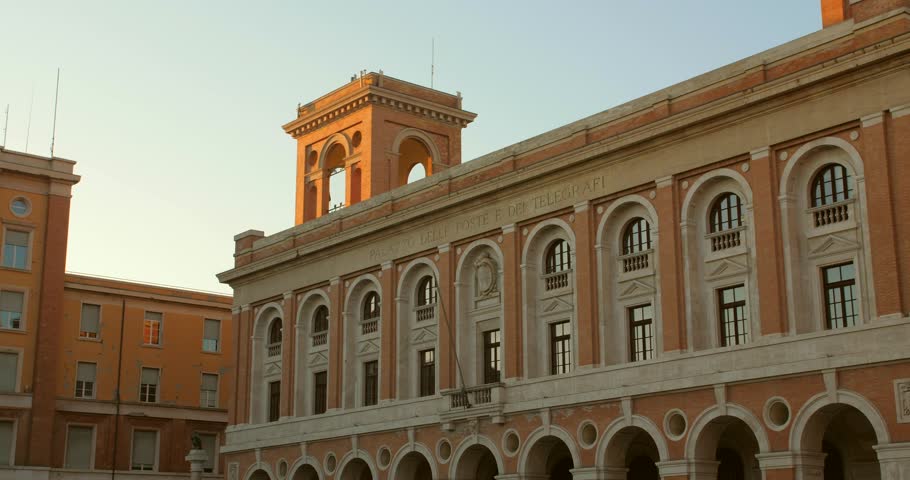 Shot of Palazzo delle Poste Telegrafi building, Forli, Italy. old town in Italy.