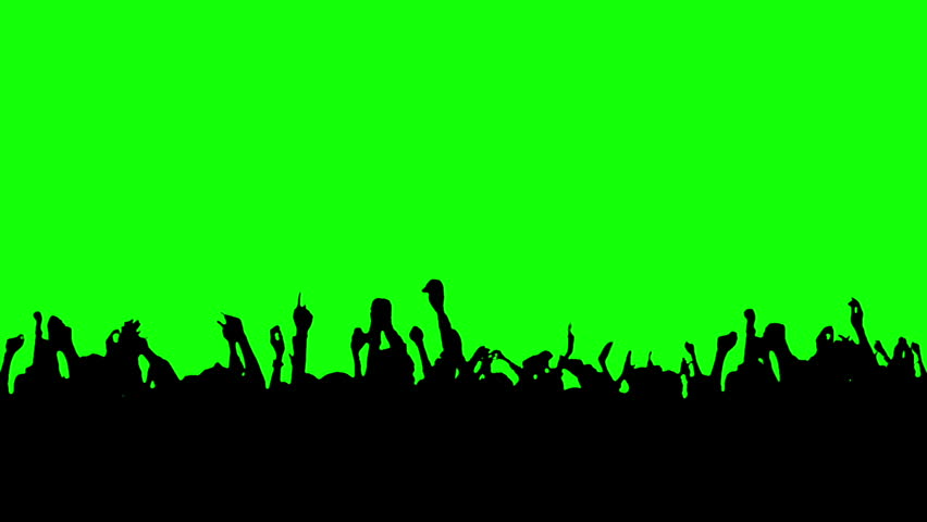 Crowd silhouette of people at a club,concert or sports event.Green screen.