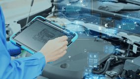 Auto mechanic inspecting the engine room and digital data concept. - Powered by Shutterstock - Get 15% off with code: PIKWIZARD15