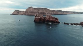 Aerial video of cliffs on La Paz Island in Baja California Sur, Mexico