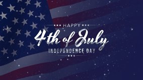 Happy 4th of July greeting animation 2023, lettering text with waving USA flag background and fireworks splash, Happy Independence Day united states of america concept, for banner, feed, stories - Powered by Shutterstock - Get 15% off with code: PIKWIZARD15
