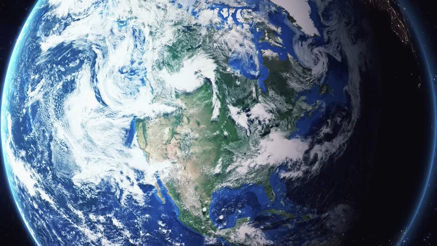 Earth zoom in from space and focus on Mitchell, South Dakota, USA. 3D Animation. Background for travel intro.