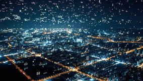 smart Connected city skyline. Futuristic network concept, city Technology. - Powered by Shutterstock - Get 15% off with code: PIKWIZARD15