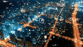 smart Connected city skyline. Futuristic network concept, city Technology. - Powered by Shutterstock - Get 15% off with code: PIKWIZARD15