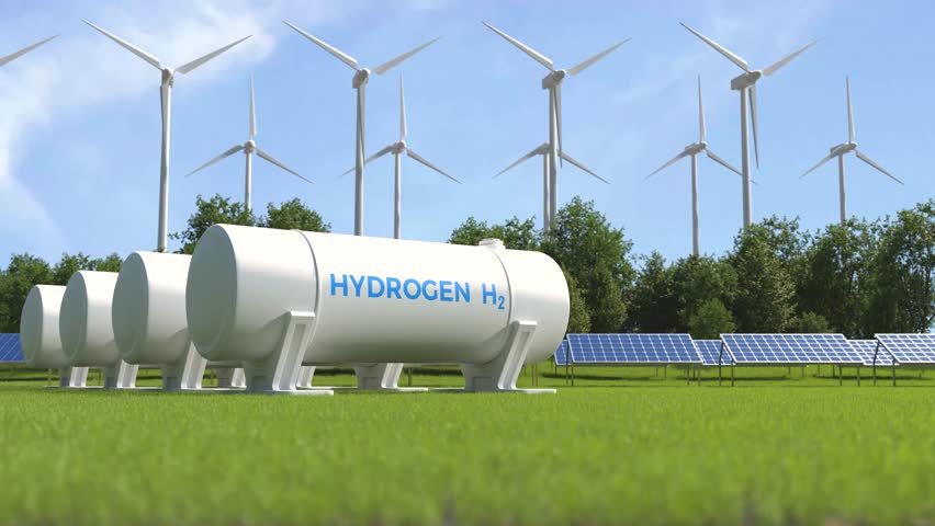 Hydrogen storage with solar panels and wind turbines, Green alternative energy