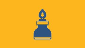 Blue Alcohol or spirit burner icon isolated on orange background. Chemical equipment. 4K Video motion graphic animation.