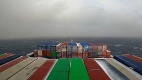 Time lapse of ultra large container ship full of cargo containers passing through the snow storm in Pacific ocean during winter time.  - Powered by Shutterstock - Get 15% off with code: PIKWIZARD15