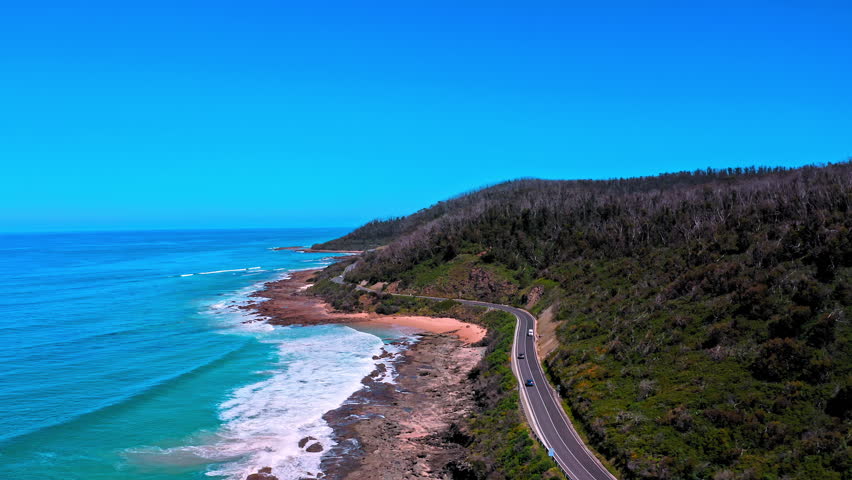 Australia tourist landmark Great Ocean Road on scenic sea shore in Victoria