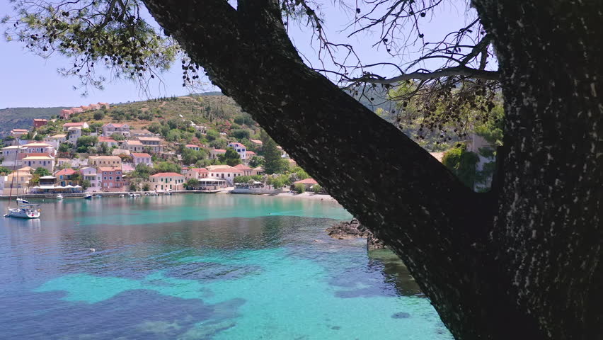Seascape of Kefalonia greek island. Beautiful local town Assos in summer Royalty-Free Stock Footage #1105327723
