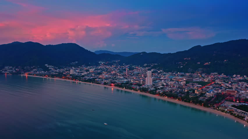 Hotels and resorts of Patong beach Phuket island Thailand. Aerial panorama