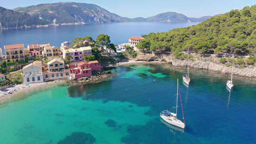 Summer vacations in Greece. Visit Kefalonia island, Assos town and beach Royalty-Free Stock Footage #1105328339