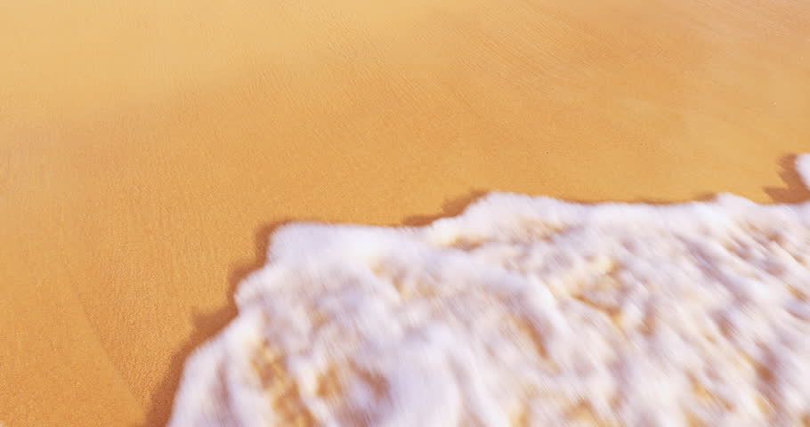 Close up of sand beach of tropical sea coast. White foam wave washes on shore