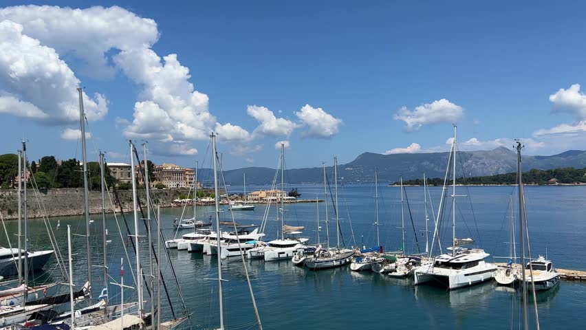 View of the beautiful Corfu, Greece island harbor