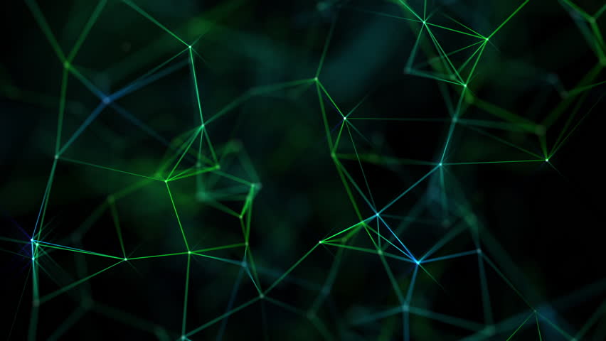 Abstract plexus tech background with glowing blue and green connecting lines and dots or nodes. Digital data network connectivity concept. This modern technology video is full HD and a seamless loop. Royalty-Free Stock Footage #1105328513