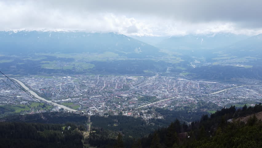 Panoramic High Aerial View of Innsbruck City in the Austrian Alps