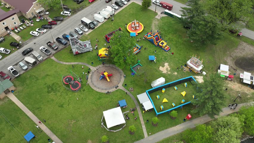 Unique top-down hyperlapse over springtime festival in small town Northwest Arkansas