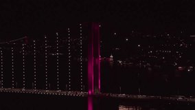 Aerial view of on Istanbul Bosphorus Bridge (15 Temmuz Şehitler Köprüsü). 4K Footage in Turkey