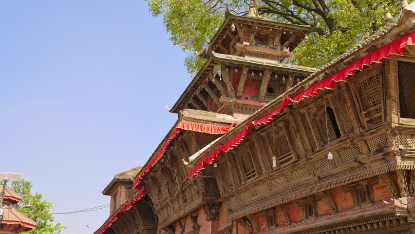 Exterior architecture of an ancient Temple in Durbar Square, Kathmandu, Nepal