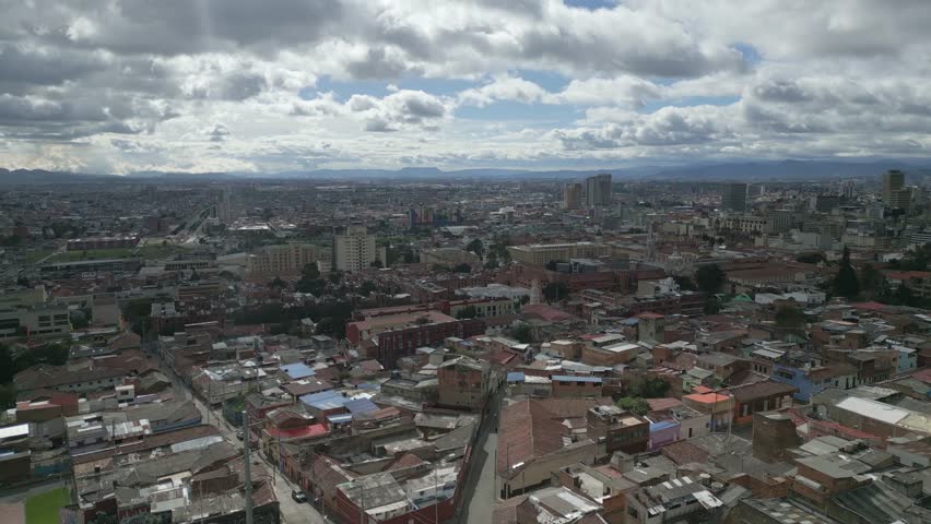 Aerial view of Bogotá Colombia city capital South America andes mountains downtown 