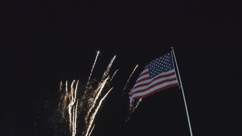 4th of July Fireworks with the flag in front, Seaside Heights, NJ 2022(Video is not in great quality, but I hope you enjoy) Royalty-Free Stock Footage #1105338951