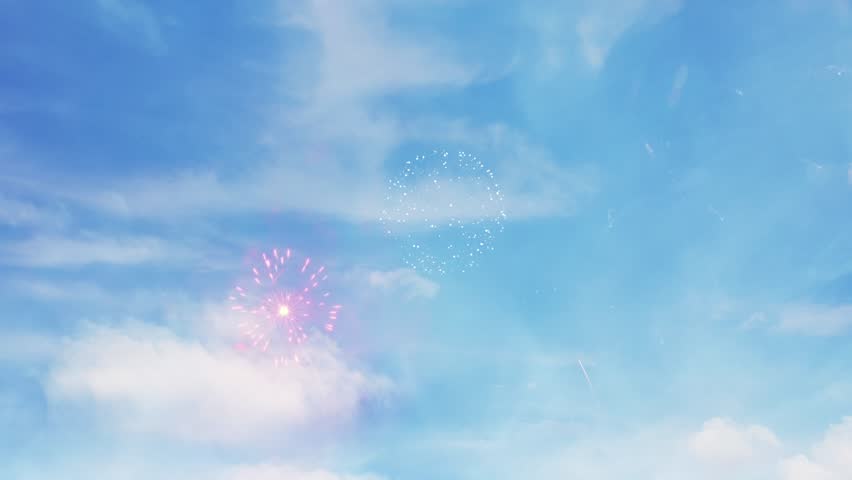 4k Time Lapse Blue sky with sunshine following the afternoon in beautiful fireworks festival in spring