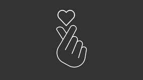 Animated finger heart white icon. Love symbol line animation. Hand gesture. South Korea. K pop. Loop HD video with chroma key, alpha channel, transparent background. Outline motion graphic animation - Powered by Shutterstock - Get 15% off with code: PIKWIZARD15