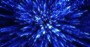 Abstract colorful dust explosion of particles, movement of glowing particles, speed of light, fireworks from dots and particles, space scene, futuristic background. Seamless loop 4k video. Screensaver