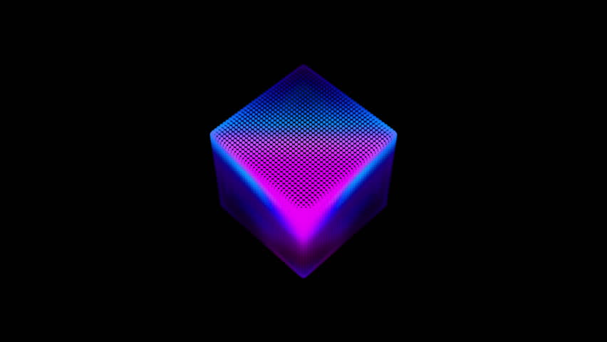 Looped distortion waves on abstract cube of particles. Digital data splash of box point array. Futuristic glitch UI element | Shutterstock HD Video #1105353925