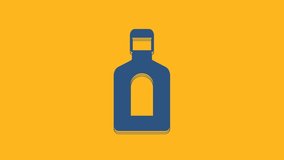 Blue Bottle of shampoo icon isolated on orange background. 4K Video motion graphic animation.