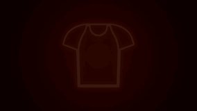 Glowing neon line T-shirt icon isolated on black background. Shirt. 4K Video motion graphic animation.