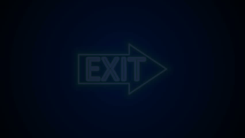 Glowing neon line Fire exit icon isolated on black background. Fire emergency icon. 4K Video motion graphic animation.