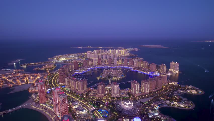 Pearl Qatar Skyline at Evening 1 Royalty-Free Stock Footage #1105358517