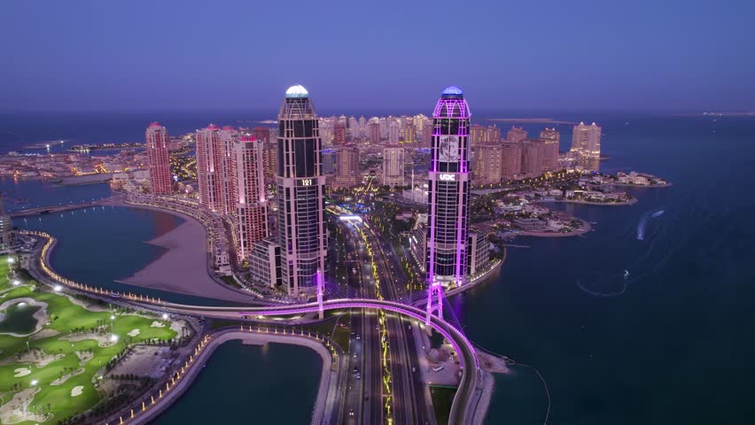Pearl Qatar Skyline at Evening 3 Royalty-Free Stock Footage #1105358519