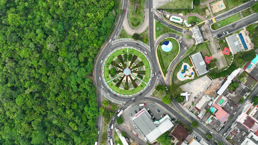 Landmark Roundabout At Manaus Amazonas Brazil. Cityscapes Downtown Street. Town Sky Clouds District Urban. Town Outside District Downtown Up Above. Town Urban City Landmark. Manaus Amazonas. Royalty-Free Stock Footage #1105359391