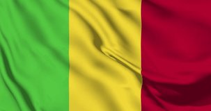 Mali flag, Mali Background, Mali flag waving in the wind. The national flag of Mali, Official colors and Proportion Correctly flag seamless loop animation. 4K video, Closeup.