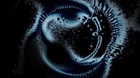 3d render of abstract art video animation with surreal circles virus bacteria organism in growth deformation transformation process based on small balls spheres particles ion black background