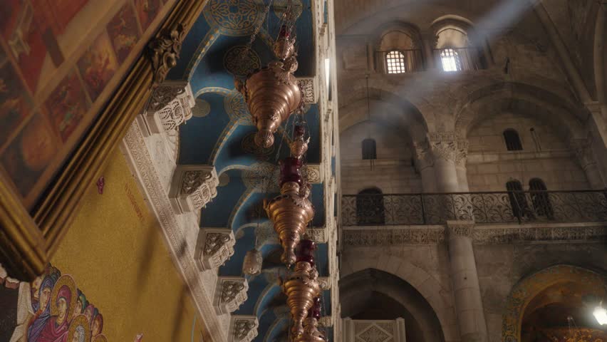 the ceiling, Inside old church in Jerusalem, Israel,
