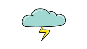 Animated Hand Drawn Lightning Cloud Design Element Isolated on White Background Winter Cloud with Lightning Icons in Doodle Puffy Weather Style Rainy Cloud Forecast Weather symbol of cloud