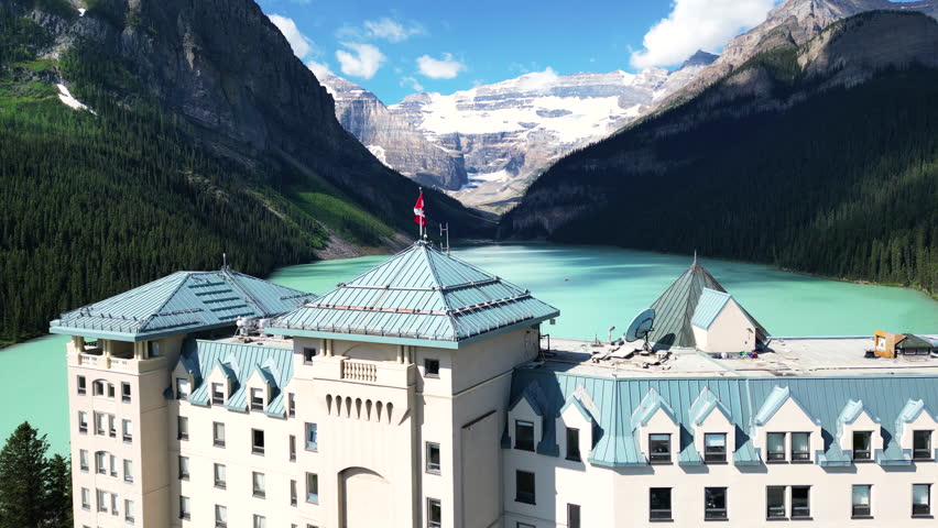 4K Drone Lake Louise and Fairmont Chateau in Banff National Park, AB, Canada Royalty-Free Stock Footage #1105367349