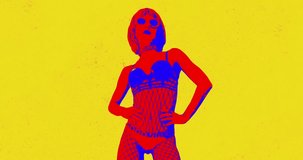 Motion design fun animation. Art collage, magazine style. Suitable for use in vj and misic videos. Girl dancing with an aggressive grunge effect