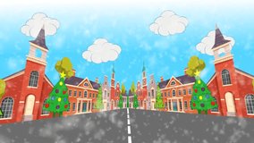 2d Cartoon Christmas Town Snowy Motion Background

Christmas town scene with colorful houses, trees and decorations. The background is suitable for chroma keying and can be used to create fun video!